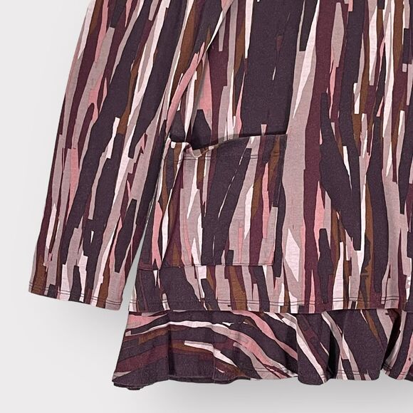 LOGO Tunic Top Women L Purple Pink‎ Print Pockets Ruffled Hem Knit Soft E24 - Picture 4 of 15